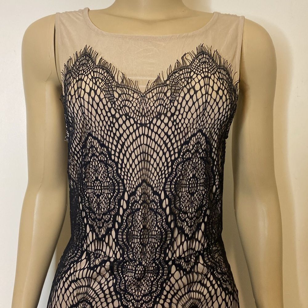 ❤️SOLD🎉Poetry Nude Mesh Black Lace Stretchy Maxi Dress Size Medium - Picture 4 of 9